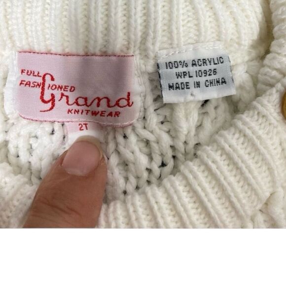 Vintage 80's Toddler 2T Acrylic Fisherman Irish Cable Knit White Sweater - Picture 7 of 7